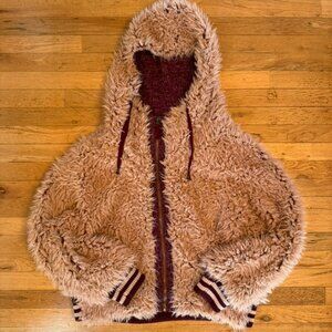 Free People Fluffy Dolman Oversized Blush Pink Faux Sherpa Hooded Zip Jacket